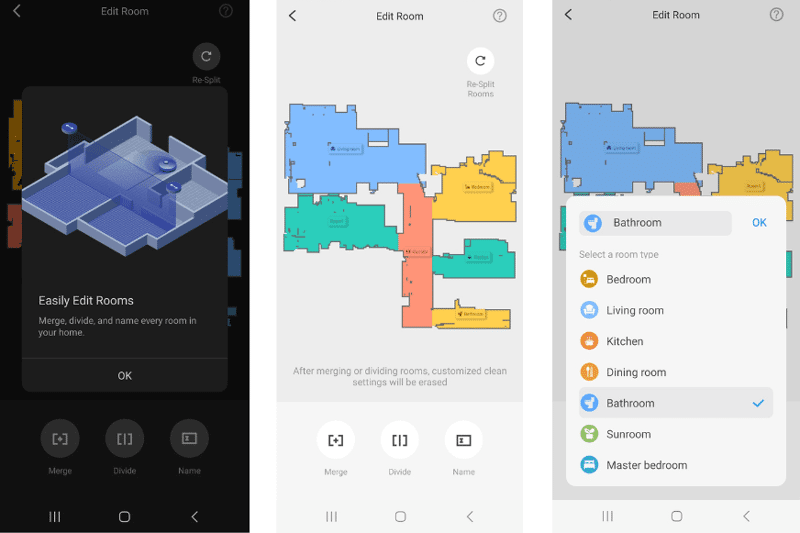Editing the apartment map on the Roborock app